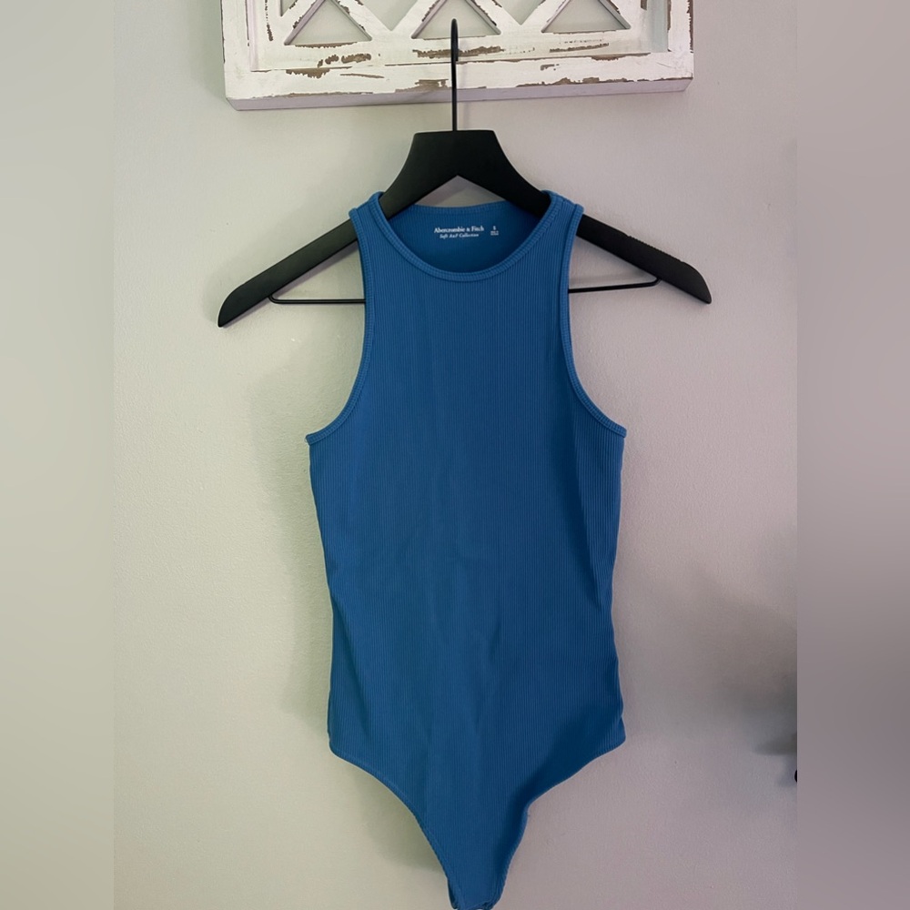 Abercrombie & Fitch Ribbed High NeckSoft Collection Bodysuit In Blue Size S